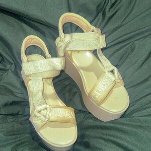Guess Women's Cream Platform Sandals